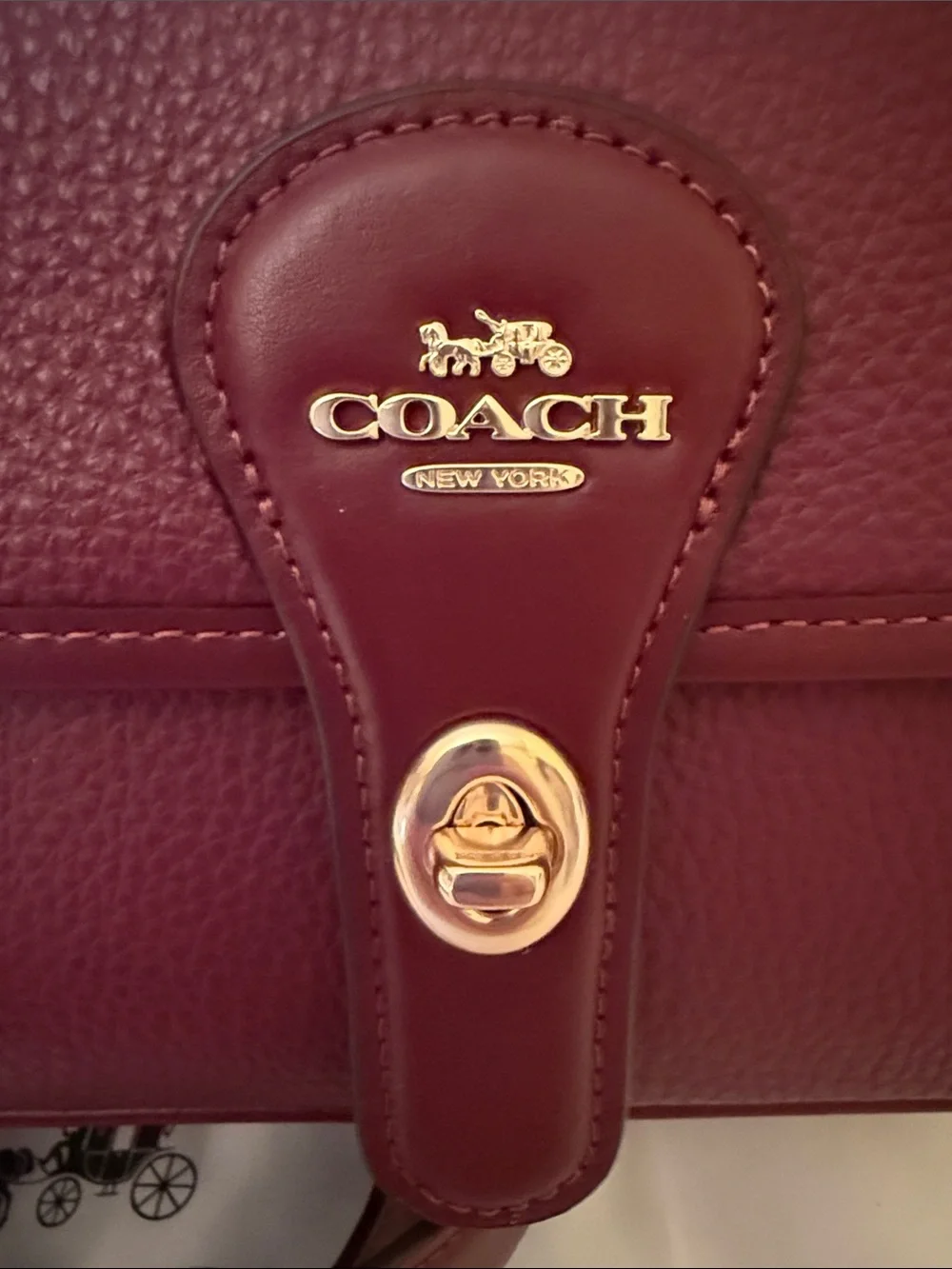 ♥️Coach NWT Dark Wine Leather Hadley Turnlock Shoulder Bag with Gold Hardware